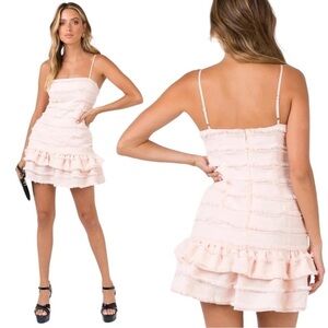 PRINCESS POLLY MOLINA FRAYED FRINGE STRIPE FRILL HEM PINK MINI DRESS
